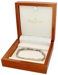 Pequignet geelgouden / stalen schakelarmband.