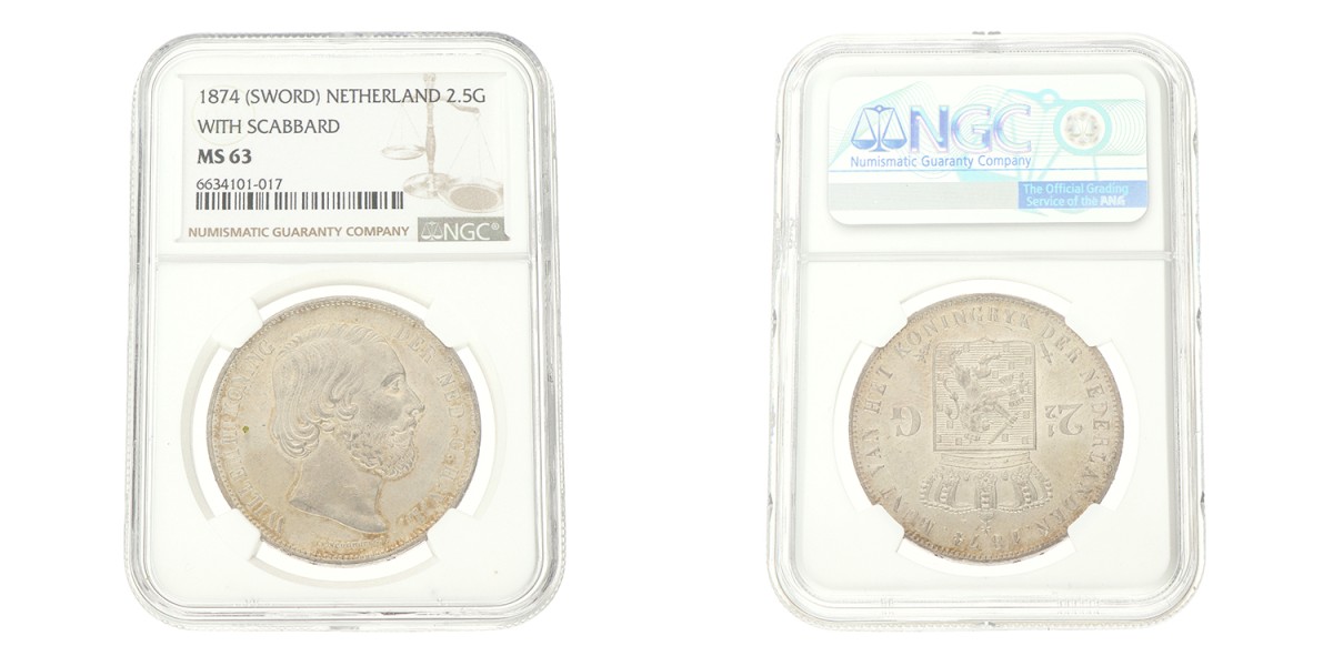 2½ Gulden. Willem III. 1874 met zwaard en schede. MS 63