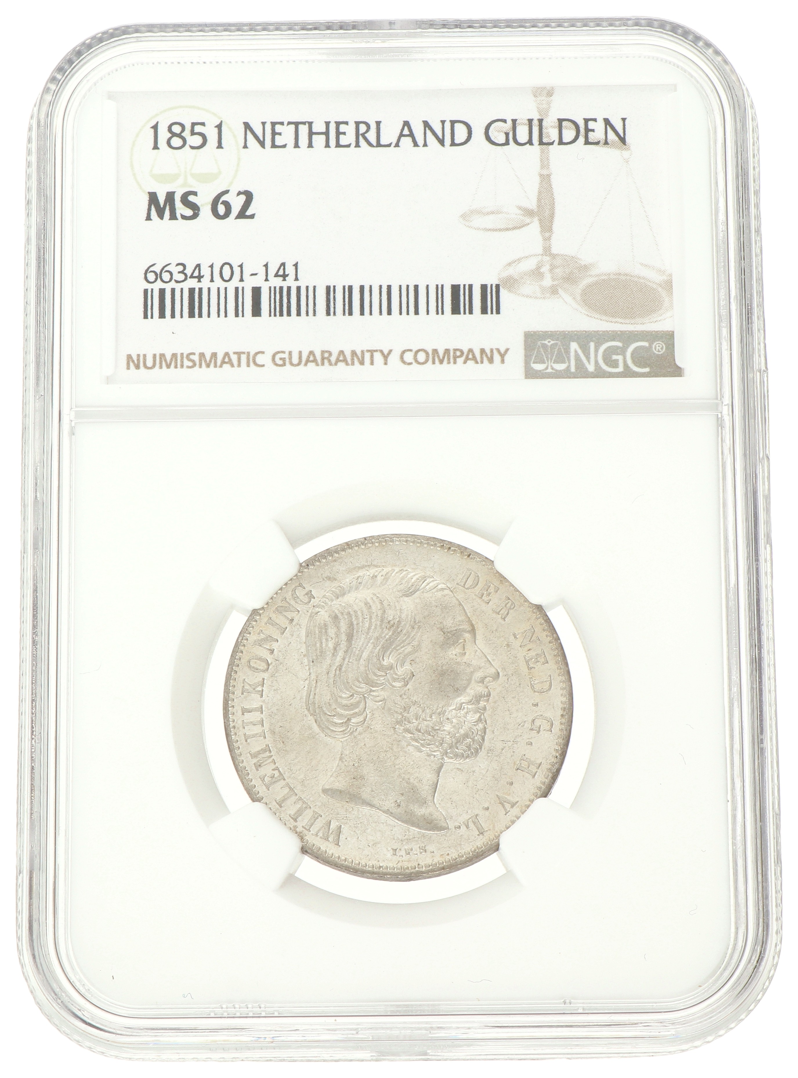 1 Gulden. Willem III. 1851. MS 62.
