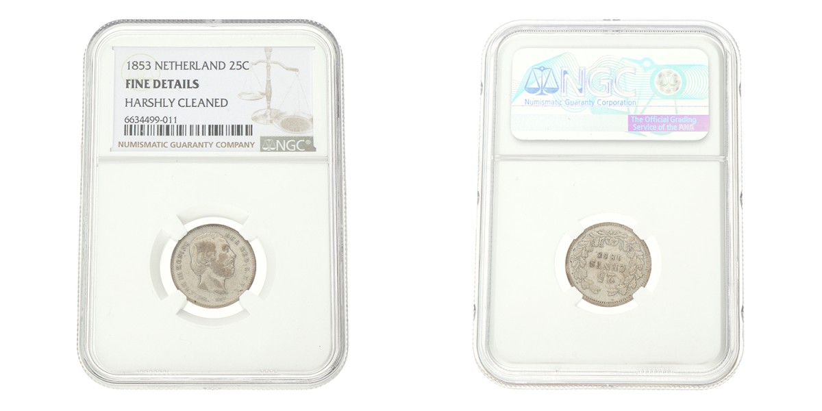 25 Cent. Willem III. 1853. Fine details.