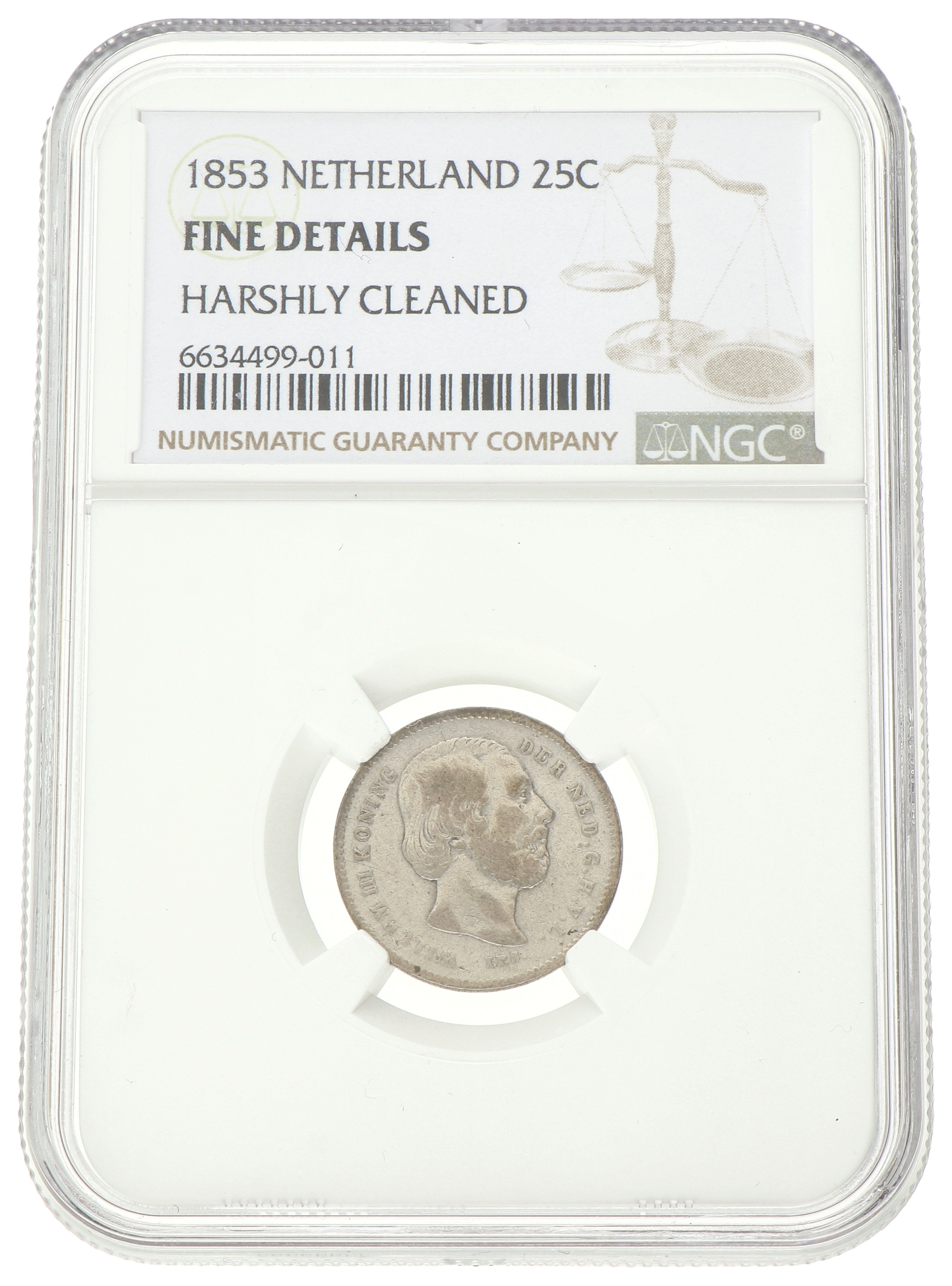 25 Cent. Willem III. 1853. Fine details.