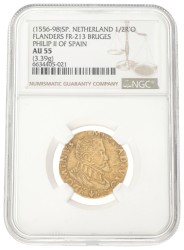 Halve gouden reaal. Brugge. Filips II. Z.j. (1556 - 1598). AU 55.