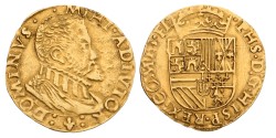 Halve gouden reaal. Brugge. Filips II. Z.j. (1556 - 1598). AU 55.