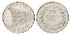 No reserve - 25 Cent. Wilhelmina. 1892. UNC details.