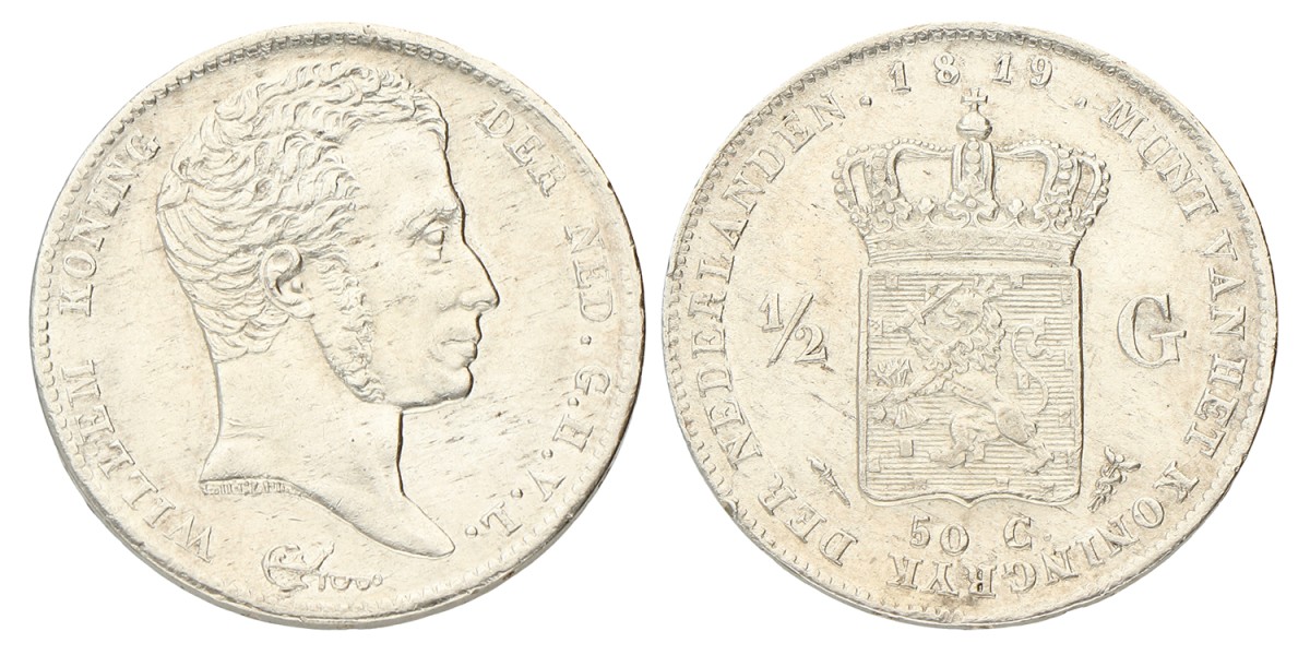 ½ Gulden. Willem I. 1819. Prachtig / UNC.
