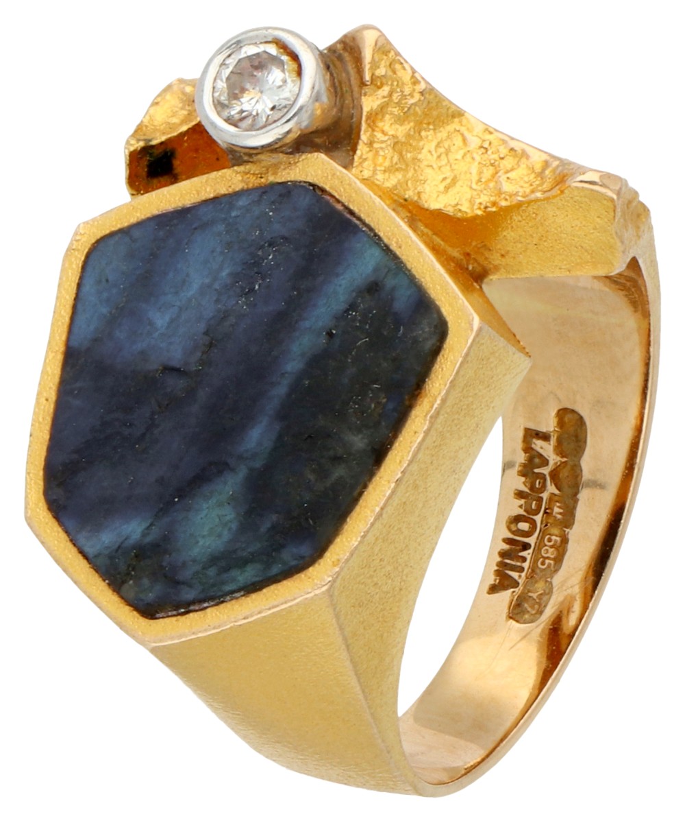 Lapponia 14K geelgouden 'Miner' ring met spectroliet en diamant.