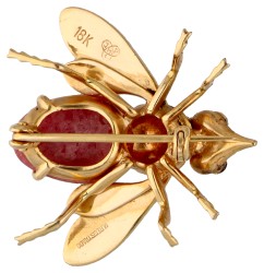 14K Geelgouden broche van een bij bezet met rhodochrosiet.