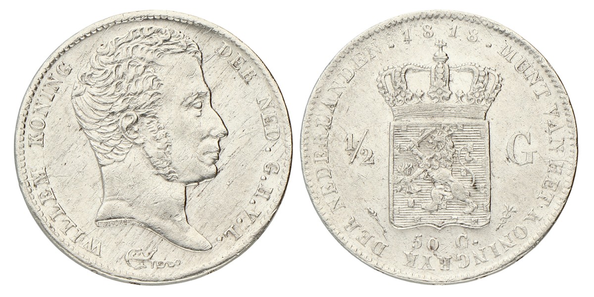 ½ Gulden. Willem I. 1818. Prachtig.