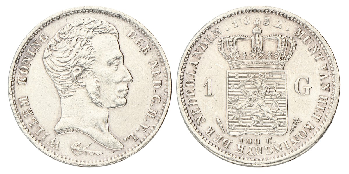 1 Gulden. Willem I. 1832. Zeer Fraai.