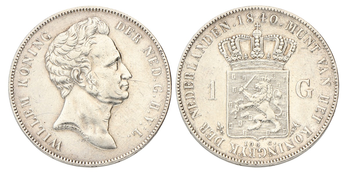 1 Gulden. Willem I. 1840. Prachtig -.