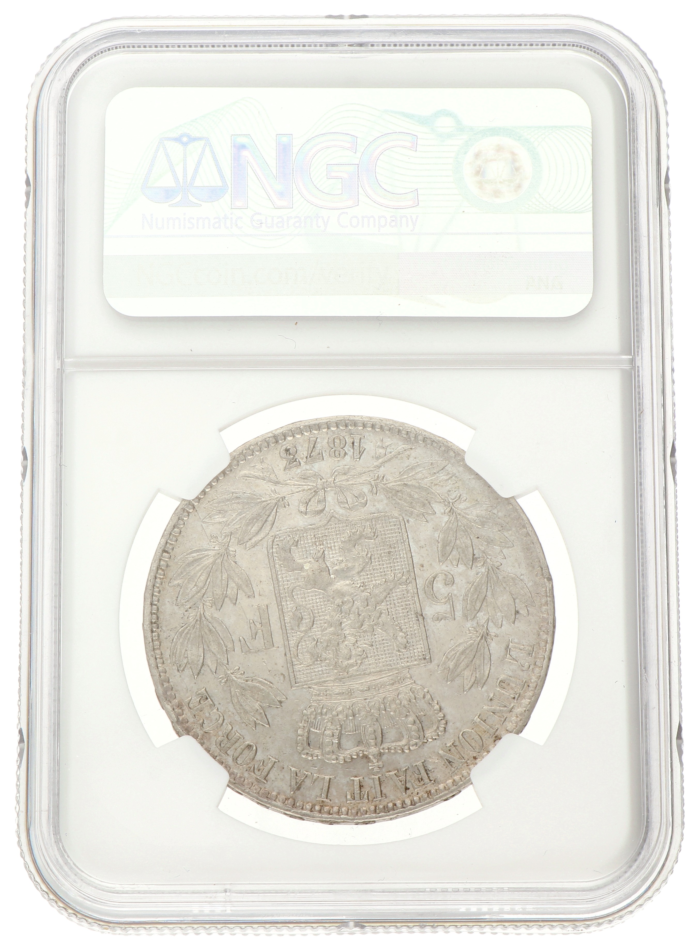 No reserve - Belgium. Leopold II. 5 Francs. 1873.