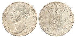 1 Gulden. Willem II. 1845. Zeer Fraai +.