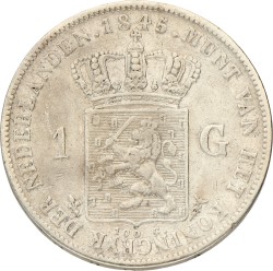 1 Gulden. Willem II. 1845. Zeer Fraai +.