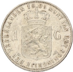 1 Gulden. Wilhelmina. 1905. Zeer Fraai.