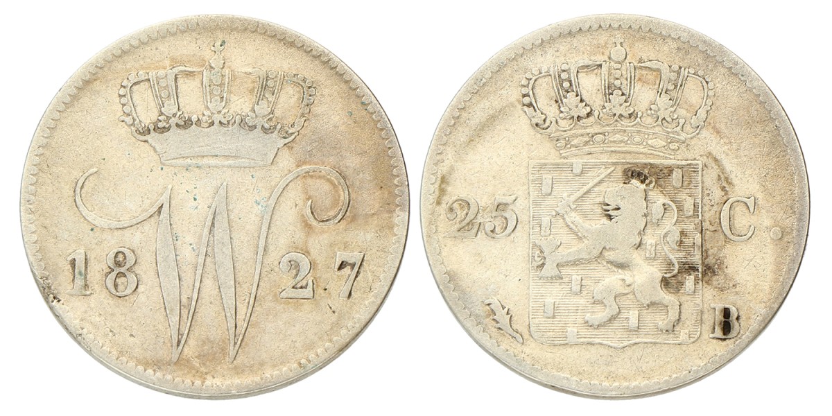 25 Cent. Willem I. 1827 B. Zeer Fraai.