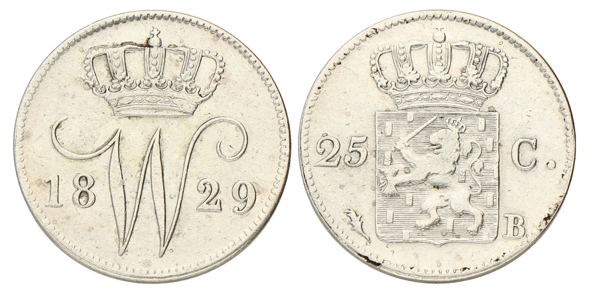 25 Cent. Willem I. 1829 B. Zeer Fraai / Prachtig.
