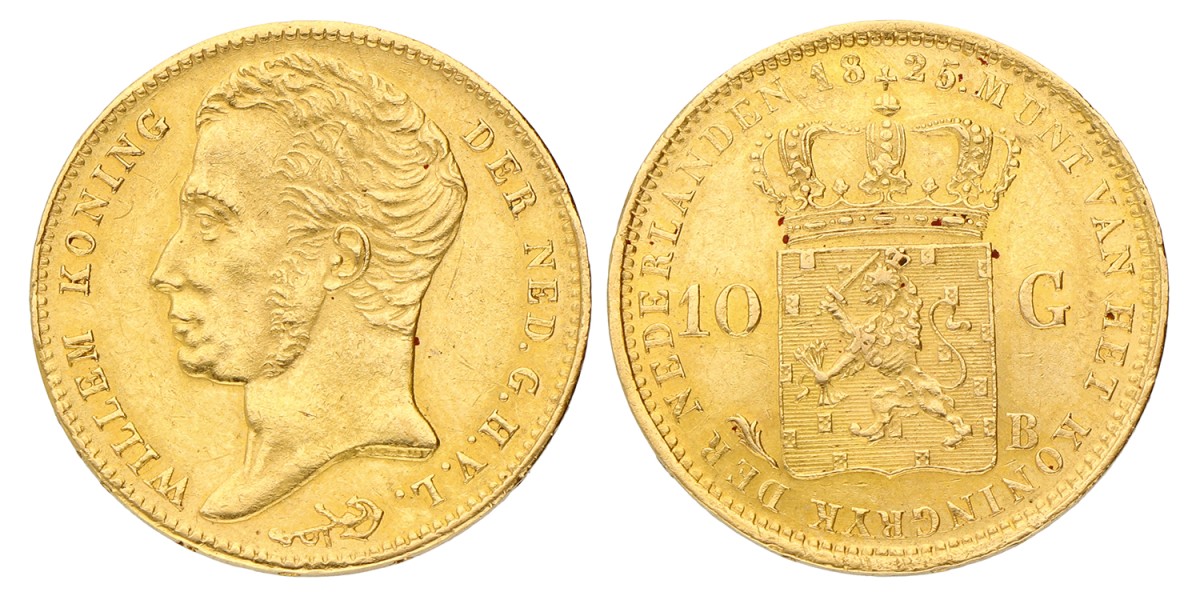 10 Gulden. Willem I. 1825 B. Prachtig.