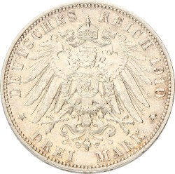 No reserve - German states. Saxony. Friedrich August. 3 Mark. 1910 E.