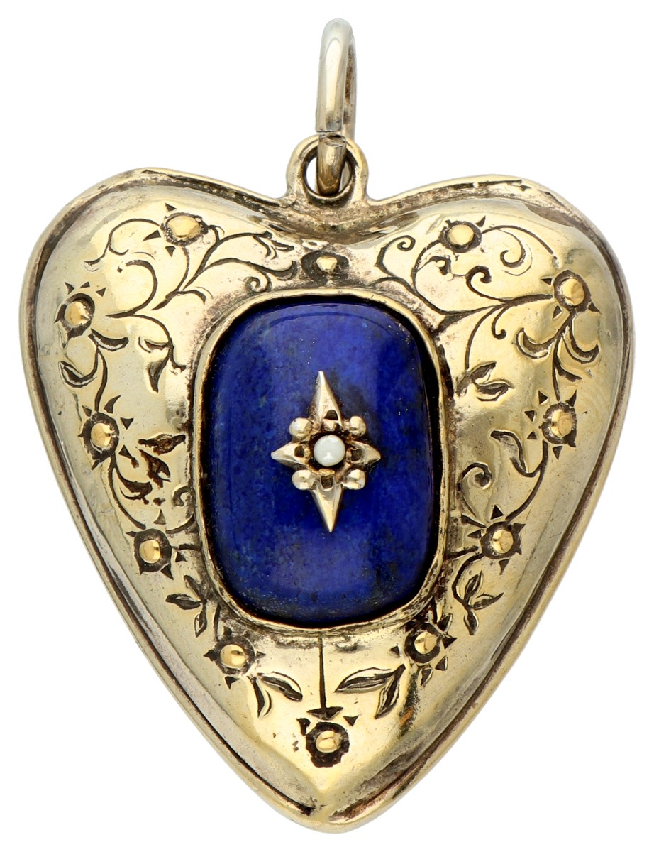 Verguld zilveren hart hanger lapis lazuli.