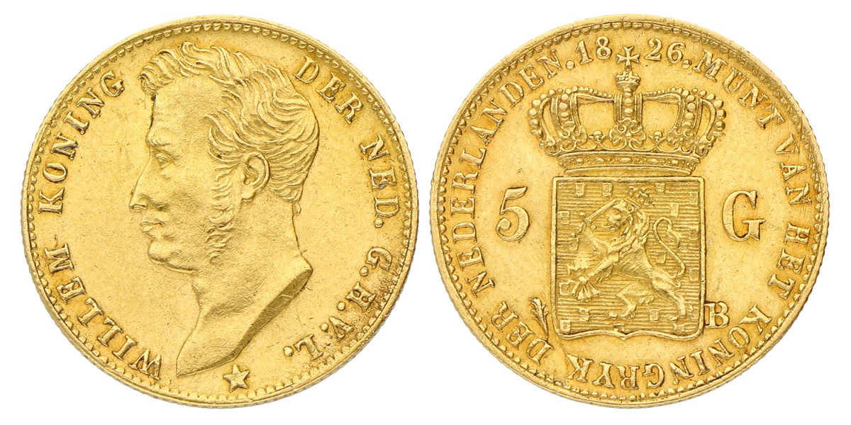 5 Gulden. Willem I. 1826 B (open). Prachtig -.