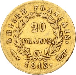 20 Francs. Napoleon. 1813 Vis. Zeer Fraai.