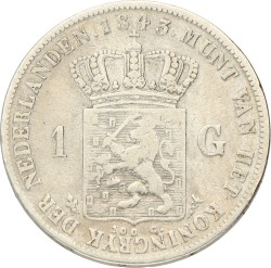 1 Gulden. Willem II. 1843. Zeer Fraai.