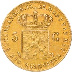5 Gulden. Willem I. 1827 B (open). Zeer Fraai / Prachtig.