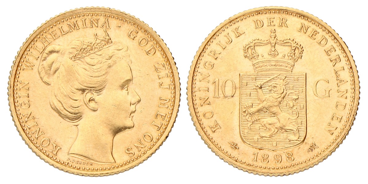 10 Gulden. Wilhelmina. 1898. Prachtig +.