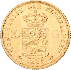 10 Gulden. Wilhelmina. 1898. Prachtig +.