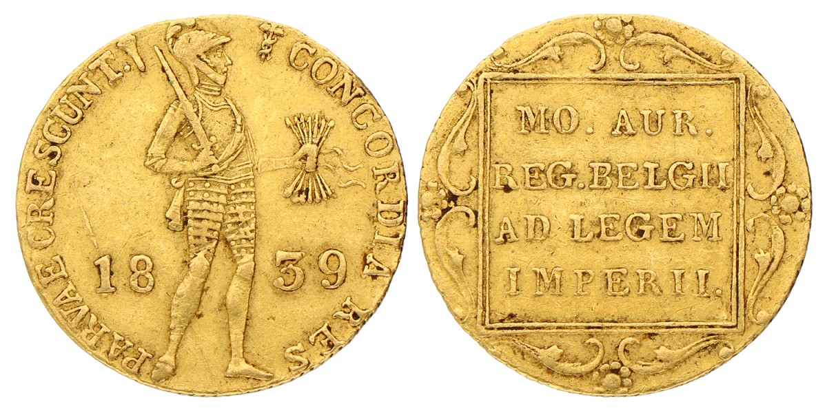 Gouden Dukaat. Willem I. 1839. Zeer Fraai +.