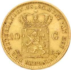 10 Gulden. Willem I. 1825 B. Zeer Fraai / Prachtig.