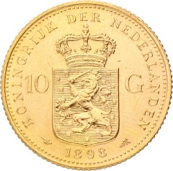 10 Gulden. Wilhelmina. 1898 zonder punt. Prachtig -.