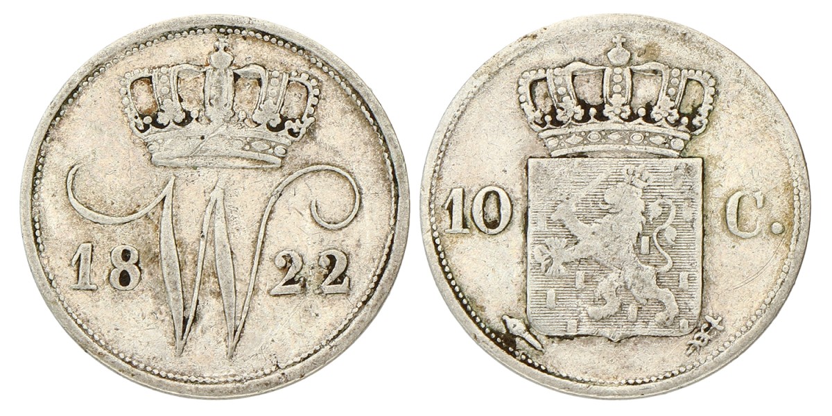 10 Cent. Willem I. 1822 U. Zeer Fraai -.