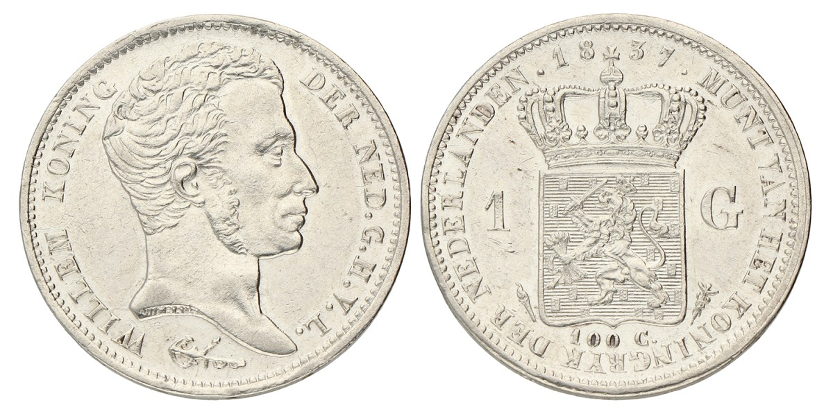 1 Gulden. Willem I. 1837. Prachtig -.
