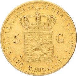 5 Gulden. Willem I. 1827 B (open). Zeer Fraai / Prachtig.