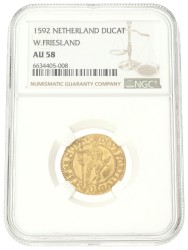 Gouden dukaat - Hongaars type. West-Friesland. 1592. AU 58.