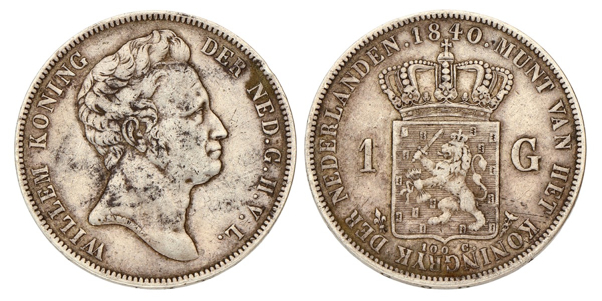1 Gulden. Willem I. 1840. Zeer Fraai.
