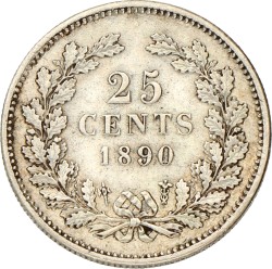 25 Cent. Willem III. 1890 Zonder punt. Zeer Fraai / Prachtig.