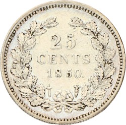 25 Cent. Willem III. 1850. Zeer Fraai +.