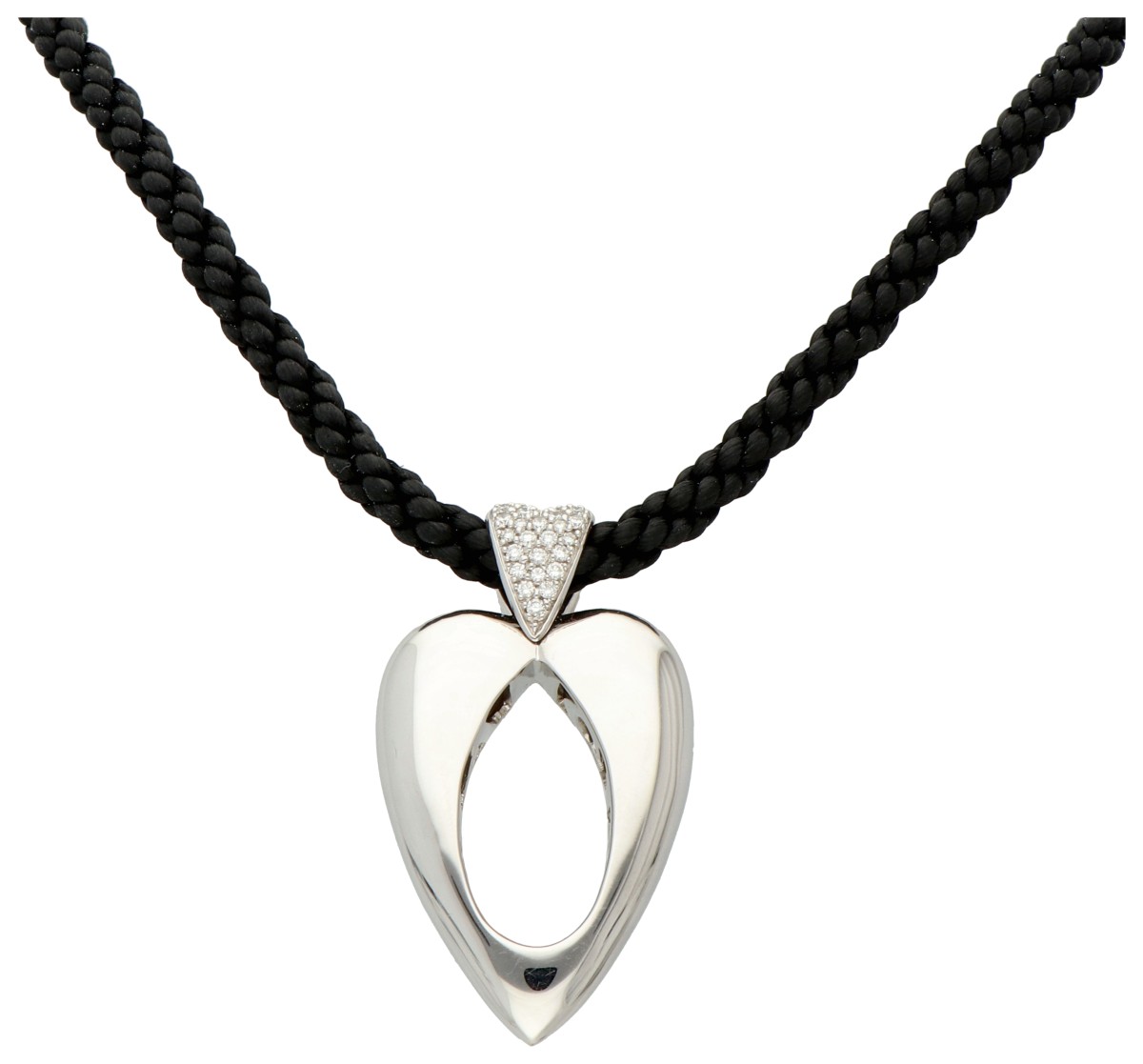 Piaget 18K witgouden "Open Heart" hanger bezet met diamant aan koord.