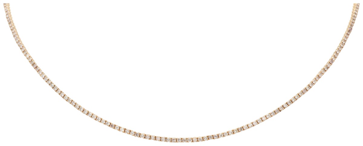 14K Roségouden rivière collier bezet met ca. 2.46 ct. roze diamanten.