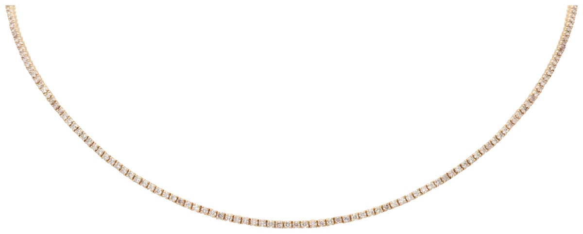 14K Roségouden rivière collier bezet met ca. 2.46 ct. roze diamanten.