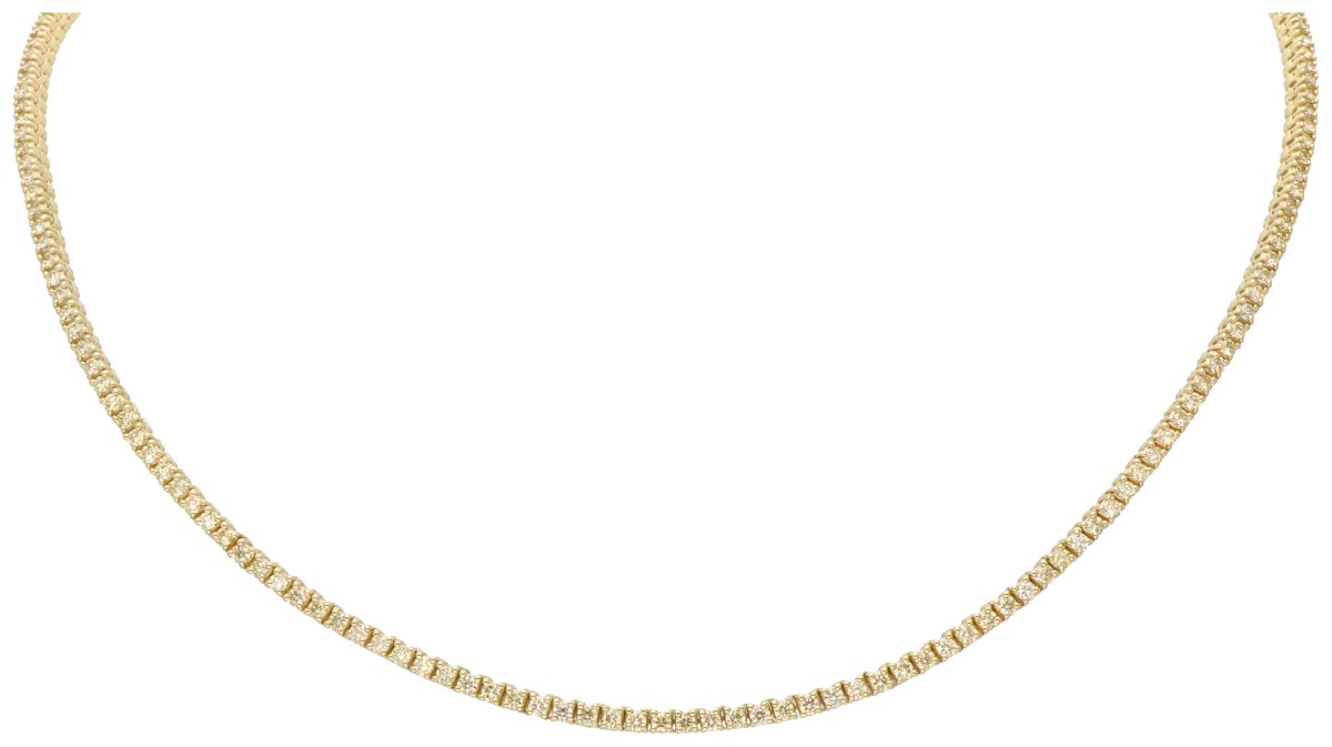 14K Geelgouden rivière collier bezet met ca. 4.90 ct. diamant.