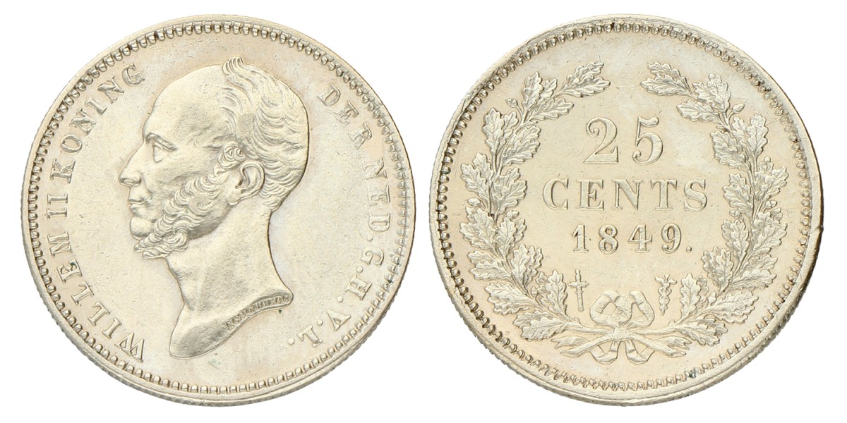 25 Cent. Willem II. 1849. Prachtig / UNC.