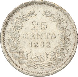 25 Cent. Willem II. 1848 met punt. UNC.