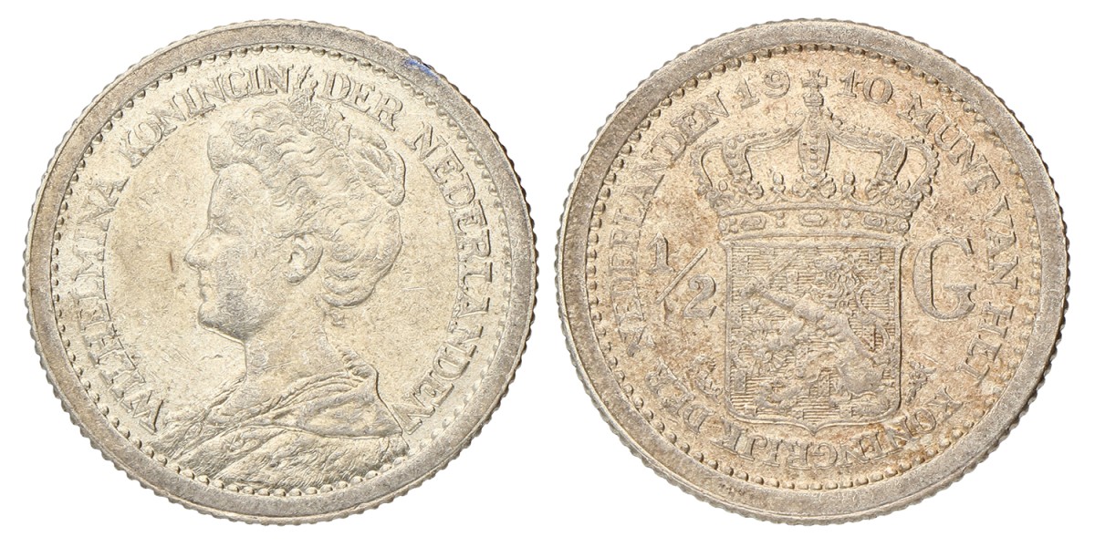 ½ Gulden. Wilhelmina. 1910. UNC.