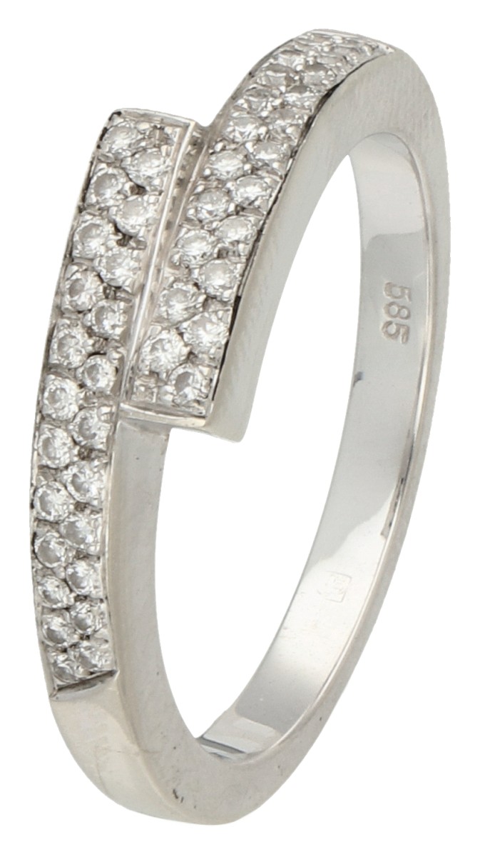 14K Witgouden slag ring bezet met ca. 0.23 ct. diamant.