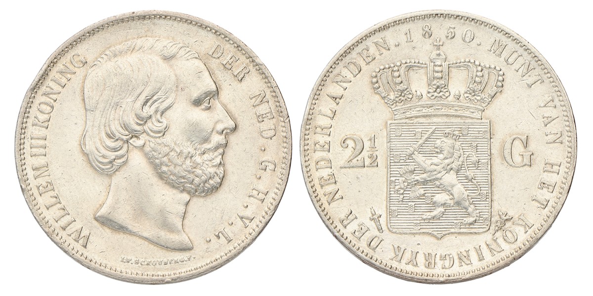 2½ Gulden. Willem III. 1850. Prachtig -.