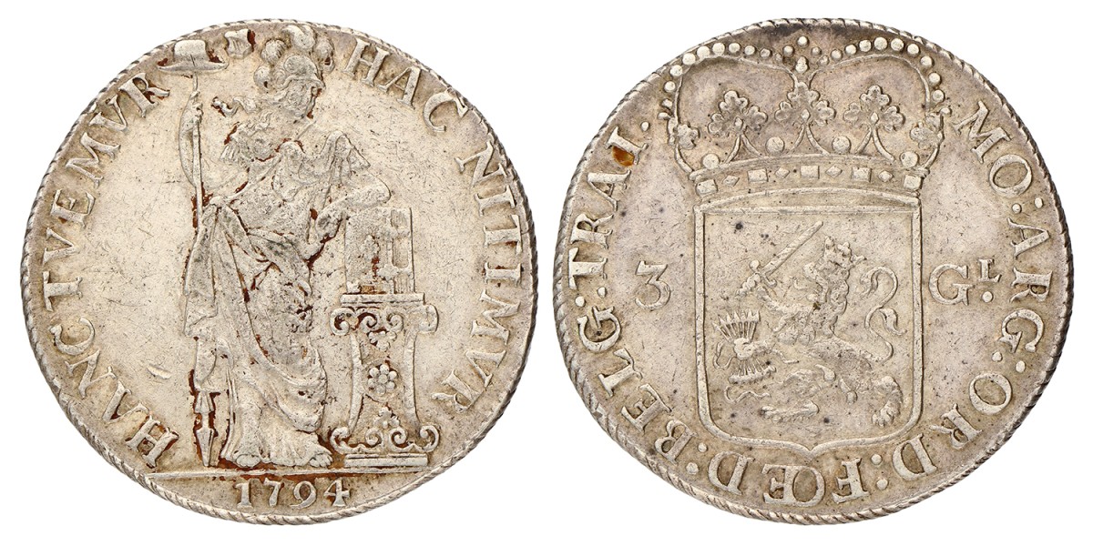 3 Gulden. Utrecht. 1794. Zeer Fraai.