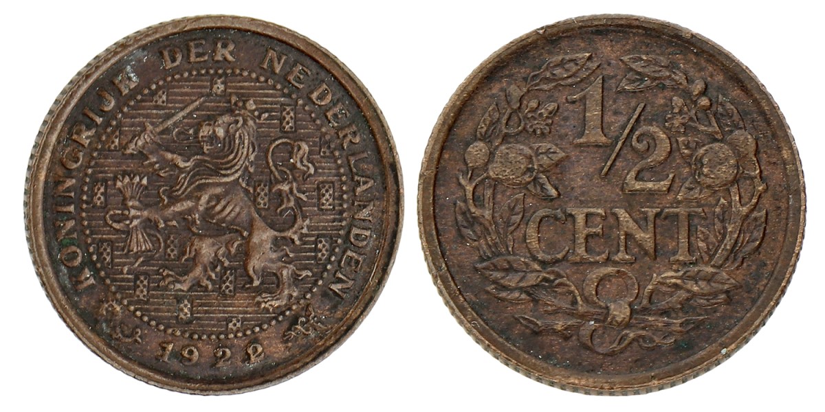 ½ Cent. Wilhelmina. 1921/22. Prachtig +.